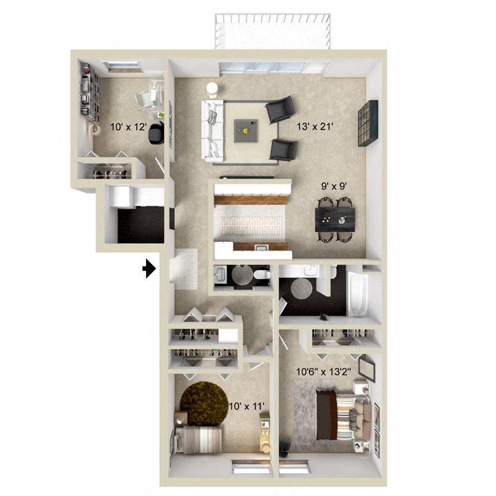 Floor plan for 3 beds, 1.5 baths, 1157 sqft
